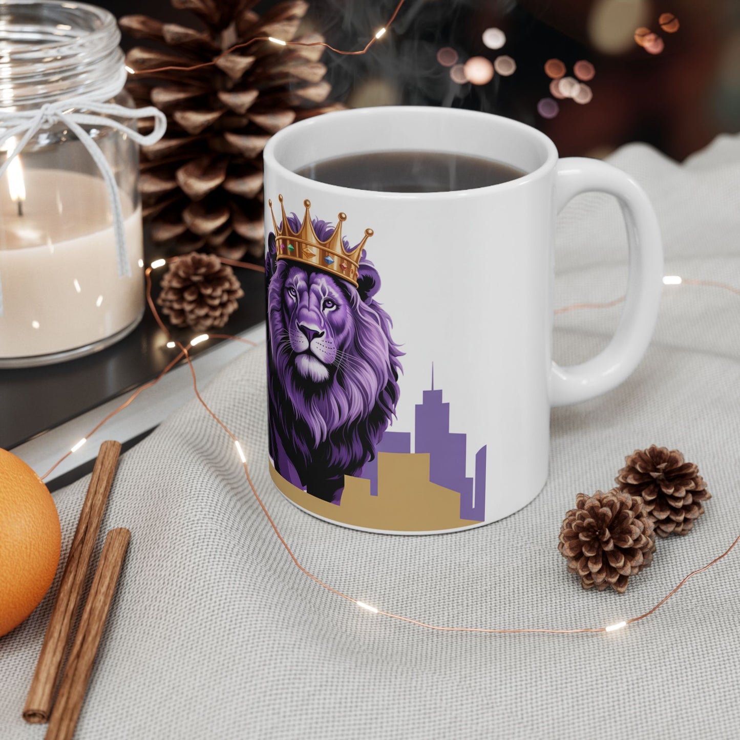 " City Views " Regal Lion Ceramic Mug - Perfect Gift for Animal Lovers, Coffee Enthusiasts, and Home Decor, 11oz, 15oz