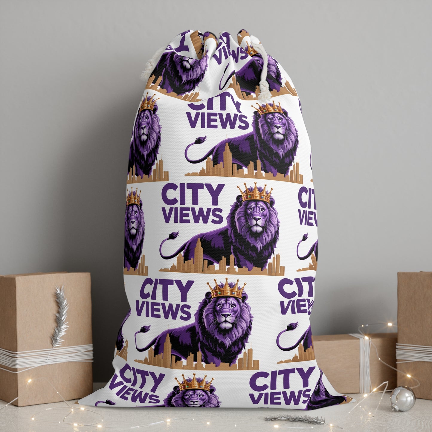 Crown Lion Print Sack - Trendy Storage Bag for Home, Gifting, Organizing, Travel, City Views Style