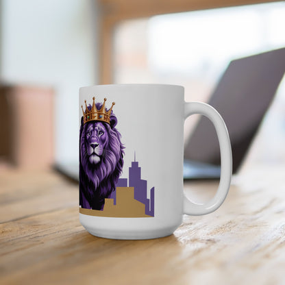 " City Views " Regal Lion Ceramic Mug - Perfect Gift for Animal Lovers, Coffee Enthusiasts, and Home Decor, 11oz, 15oz